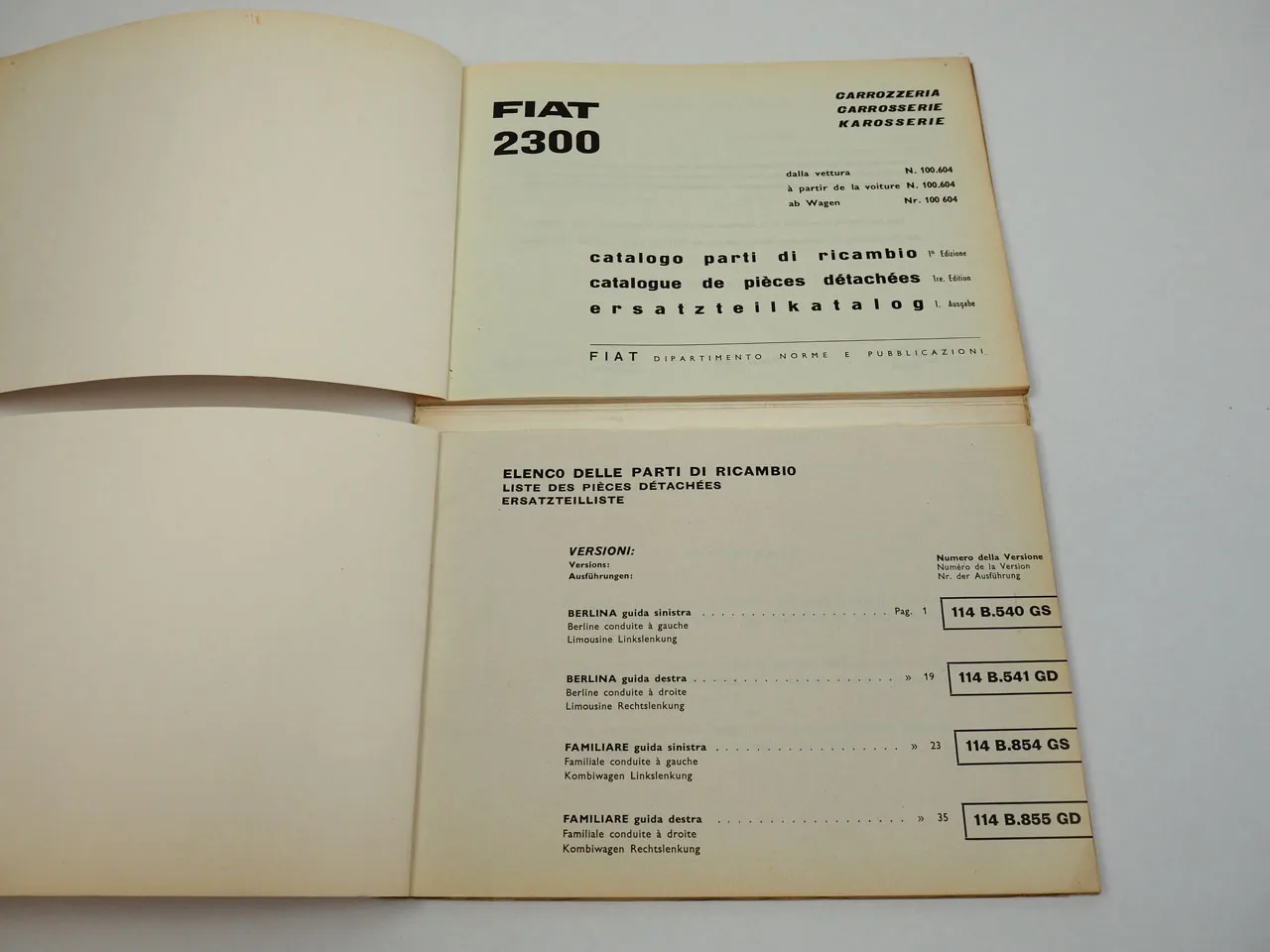 Fiat 2300 Ersatzteilliste Karosserie Catalogo parti di ricambio 1963