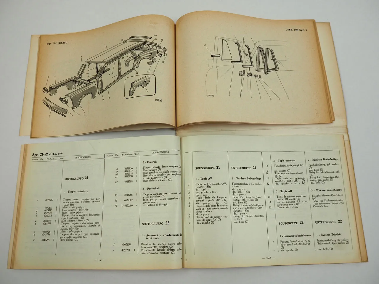 Fiat 2300 Ersatzteilliste Karosserie Catalogo parti di ricambio 1963