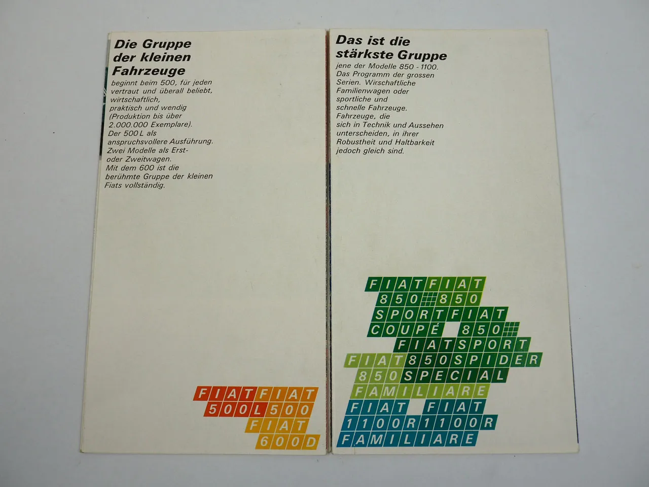 Fiat 500 600 850 1100 124 125 Dino Produktprogramm PKW Prospekt 1960er Jahre