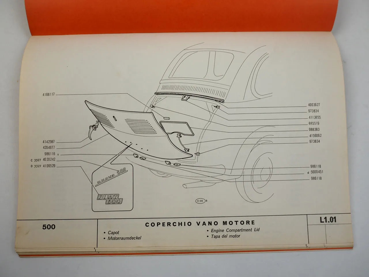 Fiat 500 Nuova Ersatzteilliste Ersatzteilkatalog Parts List Karosserie 1968