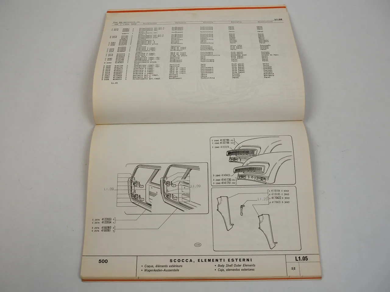 Fiat 500 Nuova Ersatzteilliste Ersatzteilkatalog Parts List Karosserie 1968