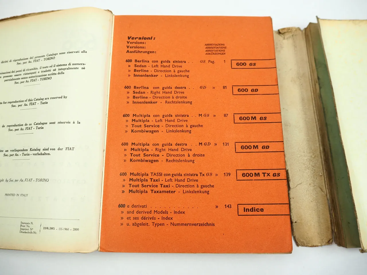 Fiat 600 Ersatzteilkatalog Catalogo parti di ricambio Spare Parts Catalog 1960
