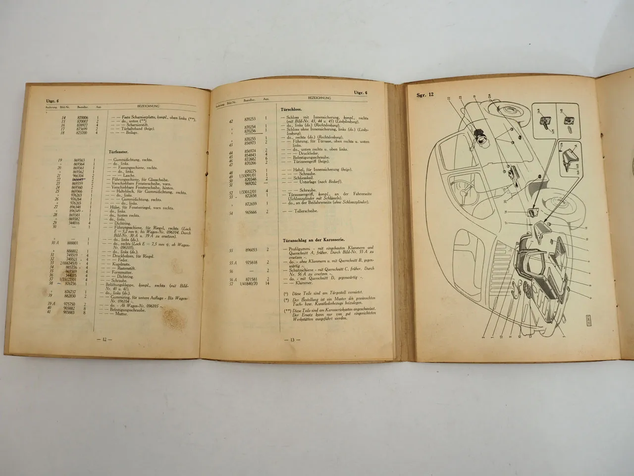 Fiat 600 Ersatzteilkatalog Karosserie Limousine Cabrio 1956