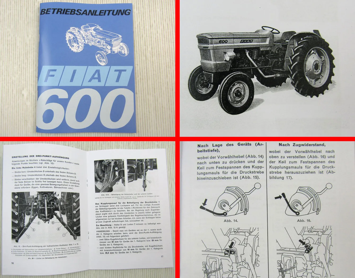 Fiat 600 Schlepper Betriebsanleitung Bedienung Wartungsplan