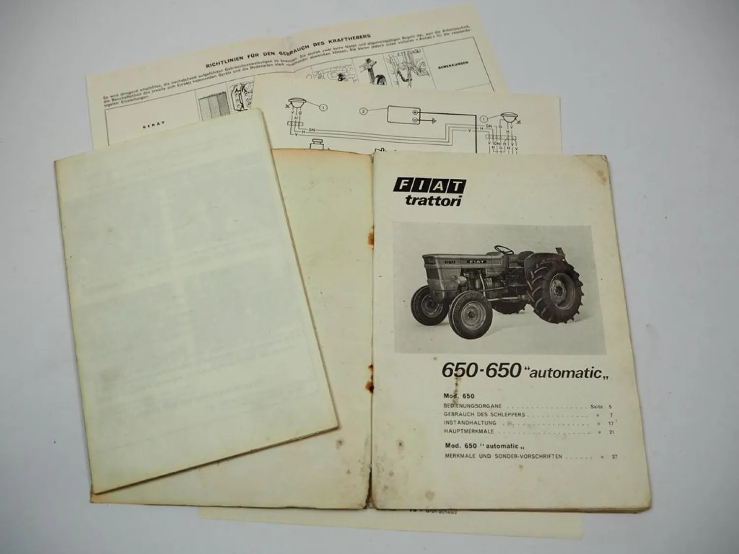 Fiat 650 + automatic Traktor Betriebsanleitung Bedienung Wartung Schaltplan Elektrik