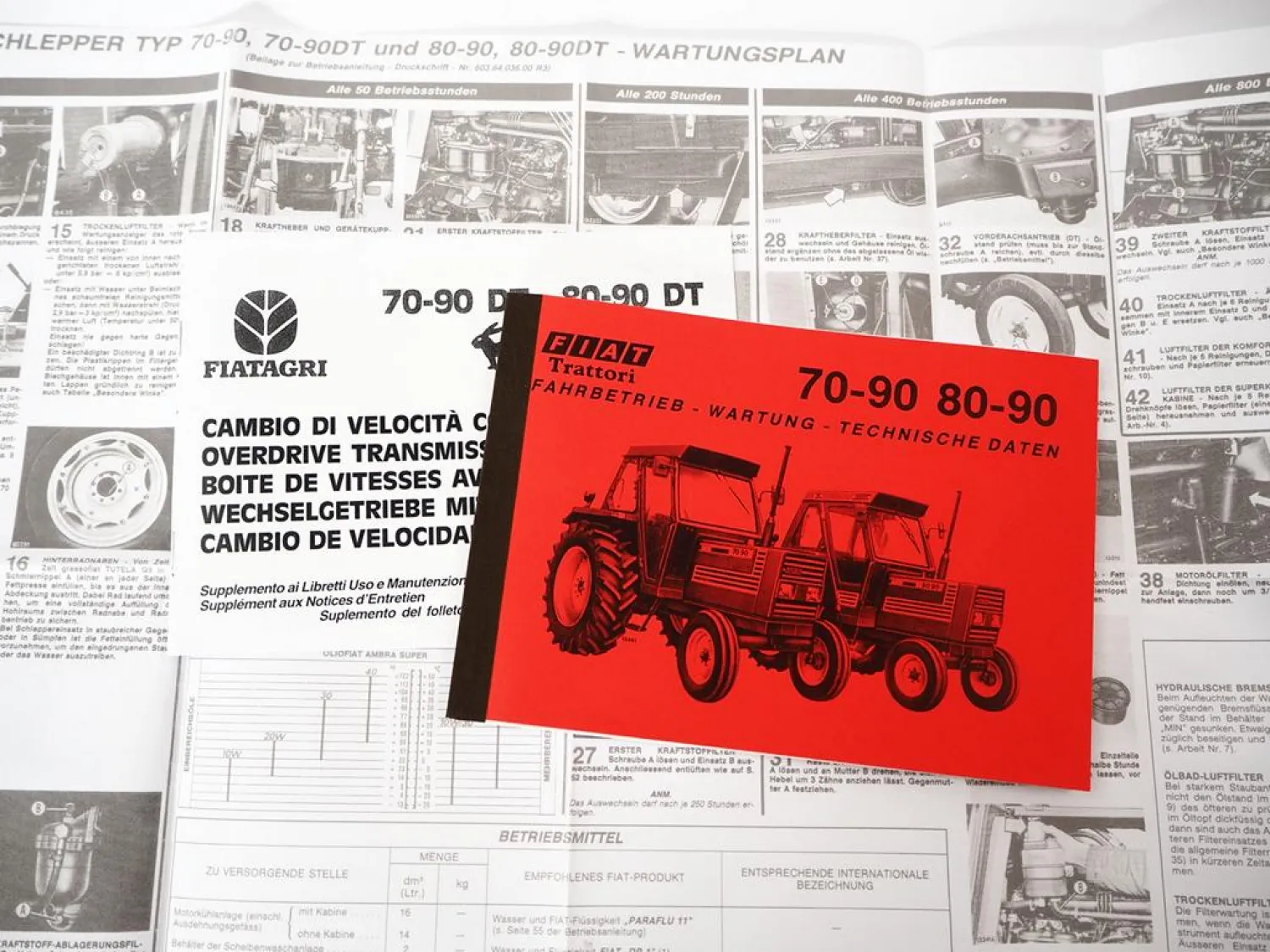 Fiat 70-90 80-90 + DT Betriebsanleitung Traktor Handbuch Wartungsplan 1984/86