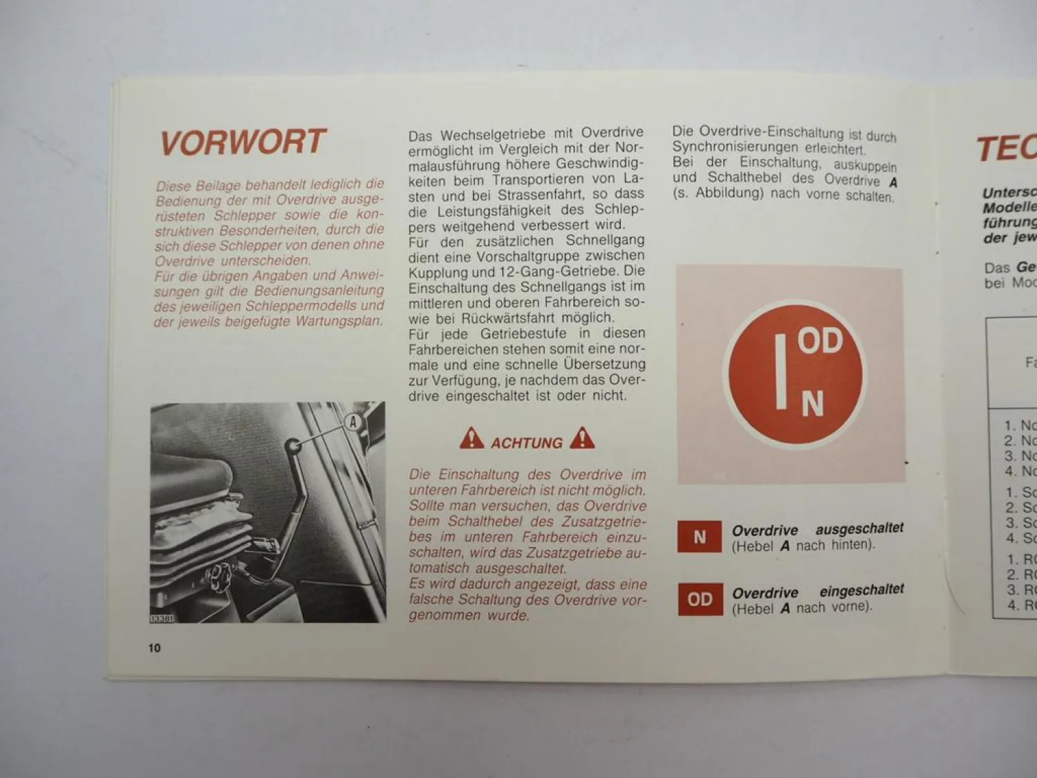 Fiat 70-90 80-90 DT Schlepper mit Overdrive Ergänzung zur Betriebsanleitung 1990
