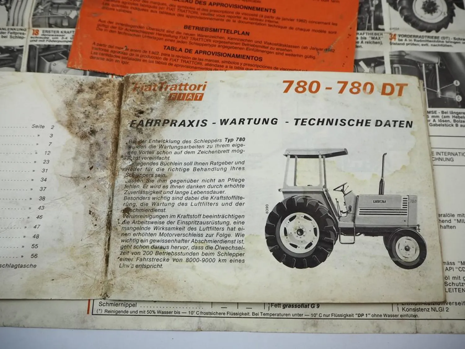 Fiat 780 780DT Traktor Betriebsanleitung Bedienung Wartung Schaltplan Elektrik 1978