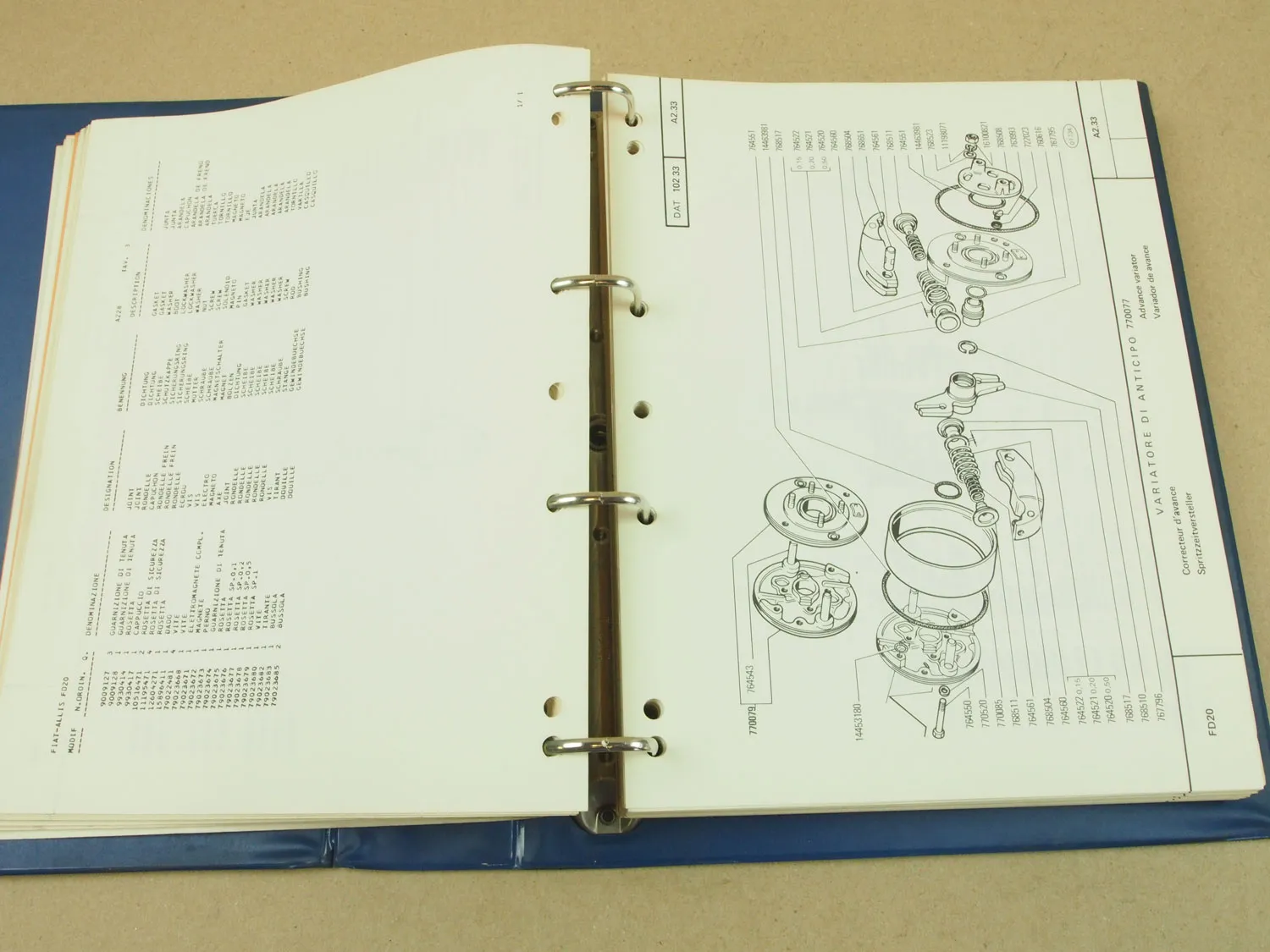 Fiat-Allis Fiatallis FD20 Raupe Ersatzteilliste Parts Catalog Parti ricambio