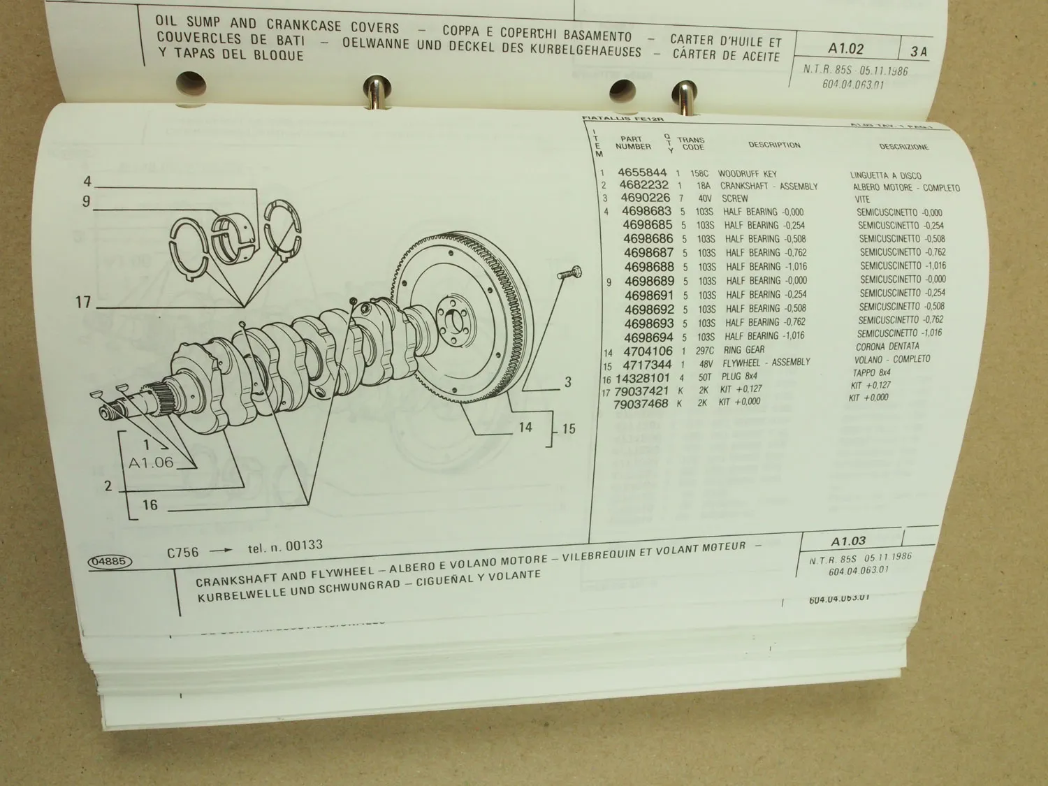 Fiat-Allis Fiatallis FE12R Mobilbagger Ersatzteilliste Parts List Parti ricambio