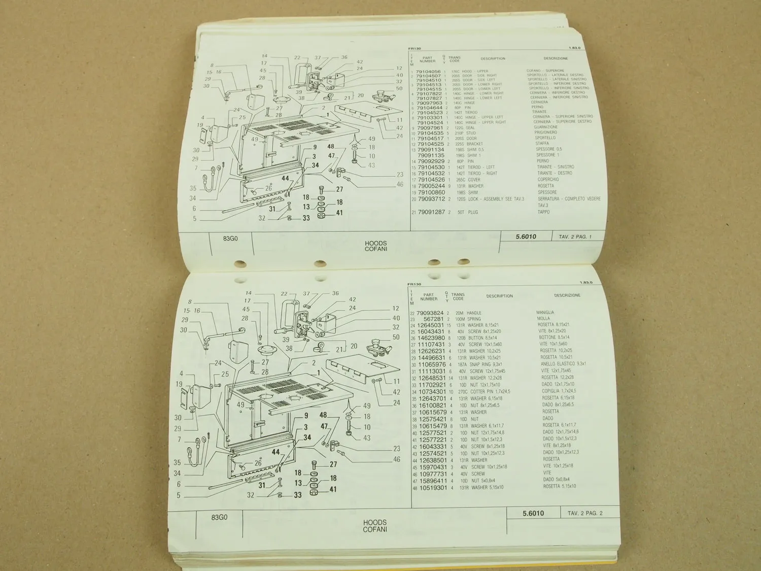 Fiat Allis FR130 Parts catalog Ersatzteilkatalog Catalogo parti di ricambio 1990