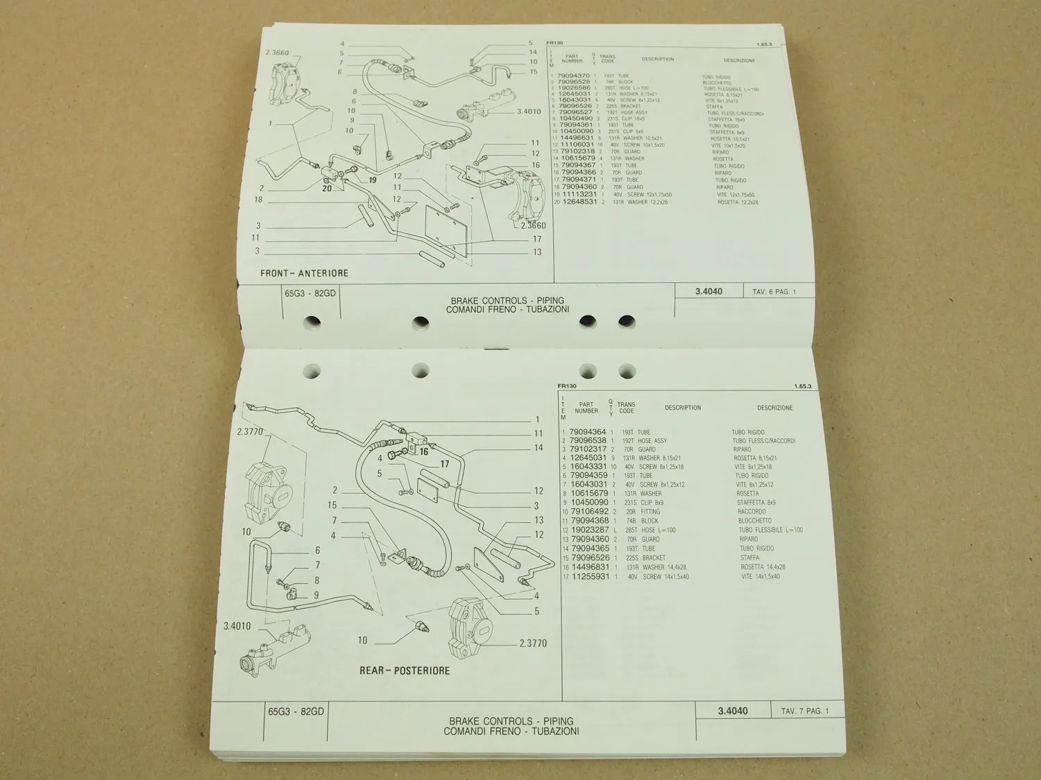 Fiat Allis FR130 Parts catalog Ersatzteilkatalog Catalogo parti di ricambio 1992