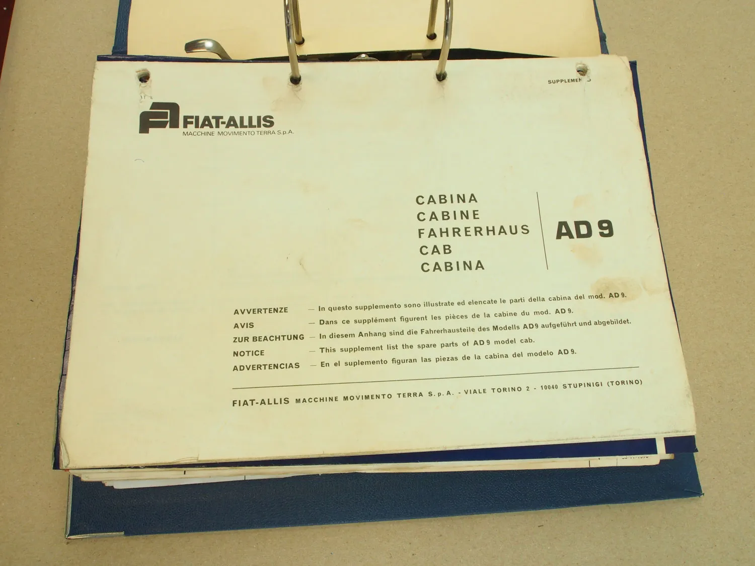 Fiat-Allis Serie 9 Raupe Ersatzteilliste Parts List Piezas 75 + Kabine AD9