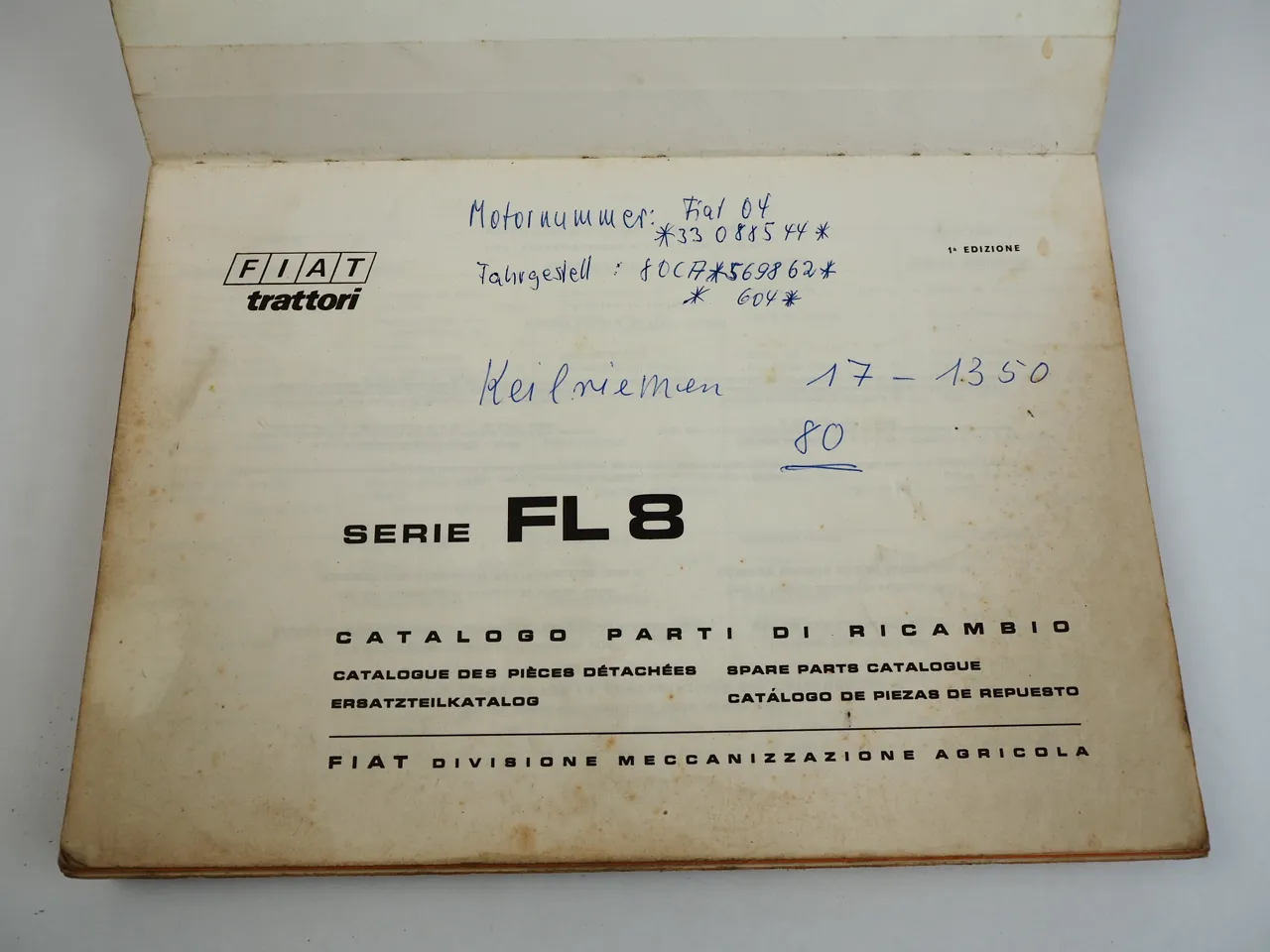 Fiat FL8 Ersatzteilkatalog Spare parts Catalog Catalogo Parti di Ricambio 1969