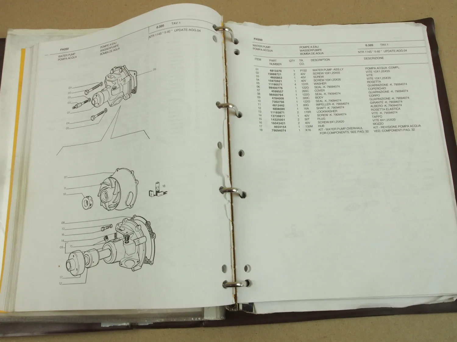 Fiat Hitachi FH200 Ersatzteilliste in engl/ital Parts List Parti Ricambio 1992
