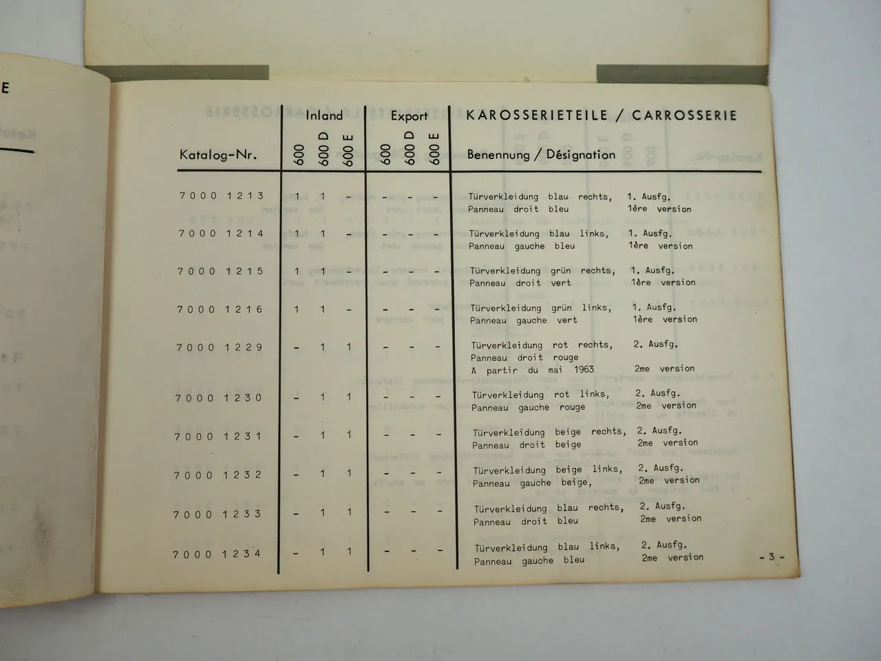 Fiat Neckar Jagst 600 600D 600E Zusatzkatalog Ersatzteilkatalog 1964