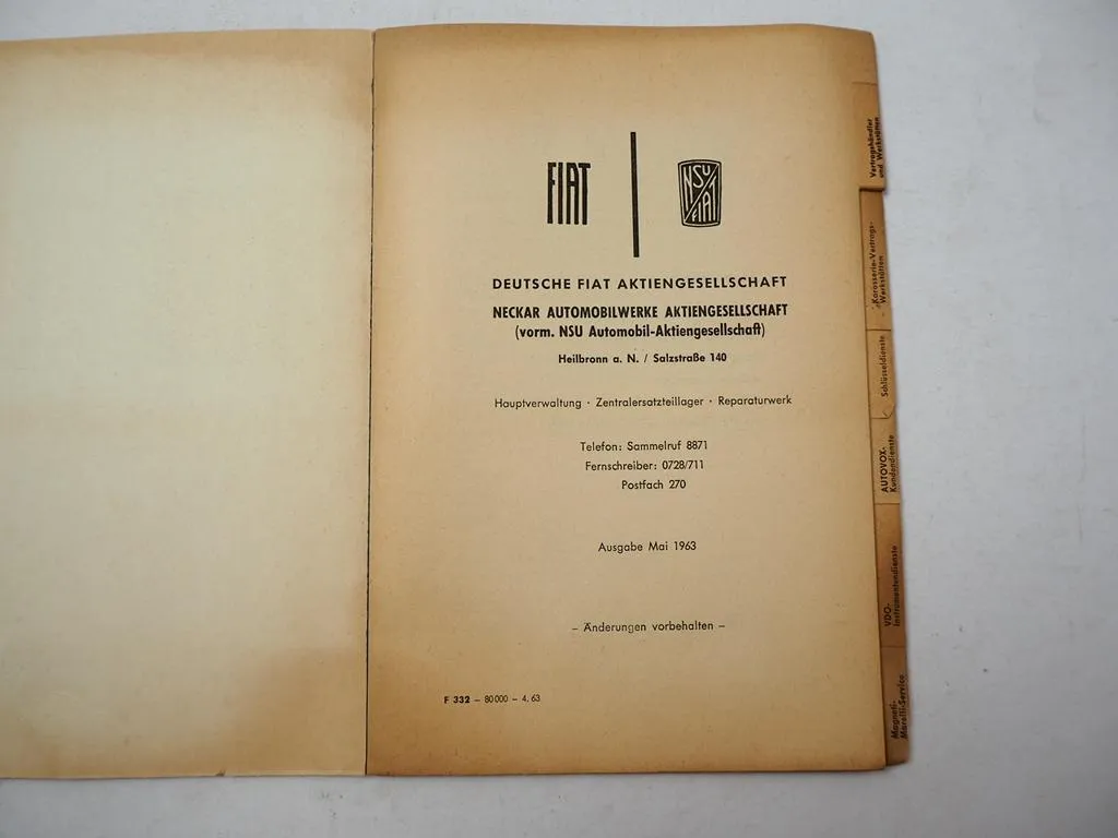 Fiat NSU Händlerverzeichnis Deutschland BRD 1963
