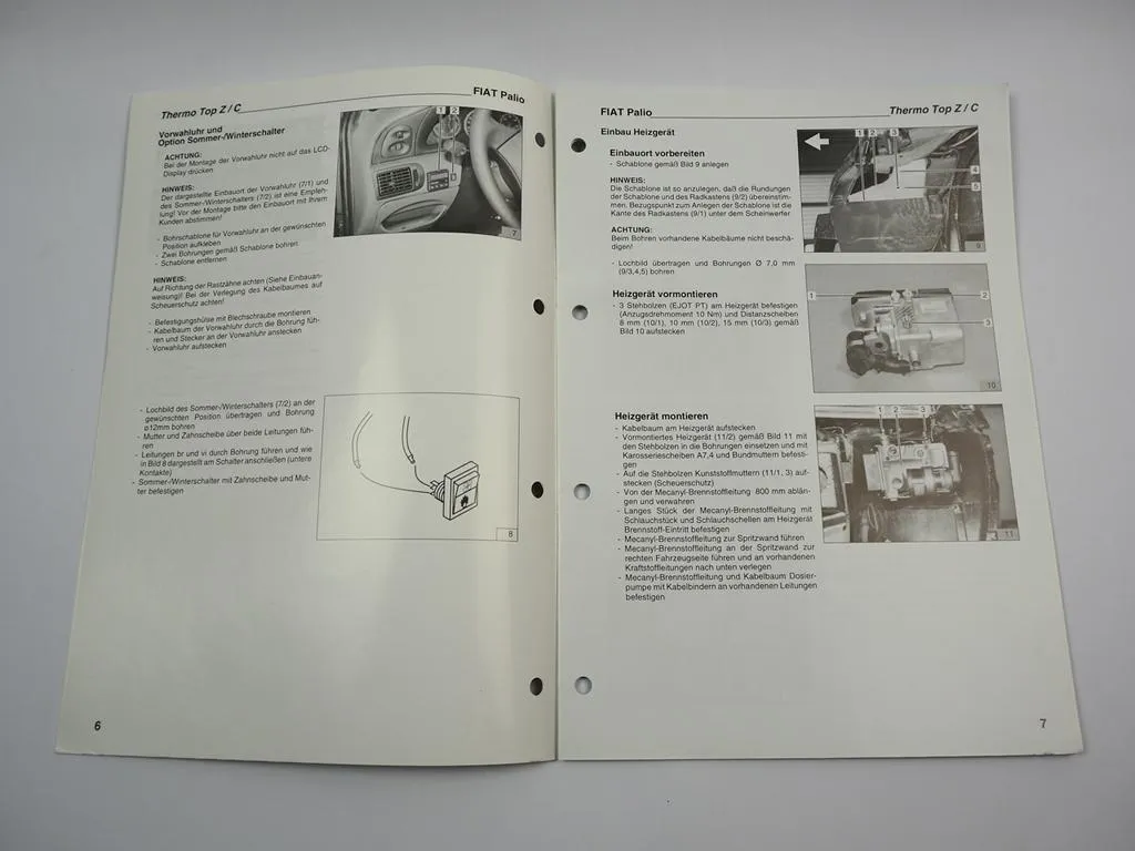 Fiat Palio TD70D 75B 100 16V Einbauanleitung Webasto Thermo Top Z/C-D/B Heizung