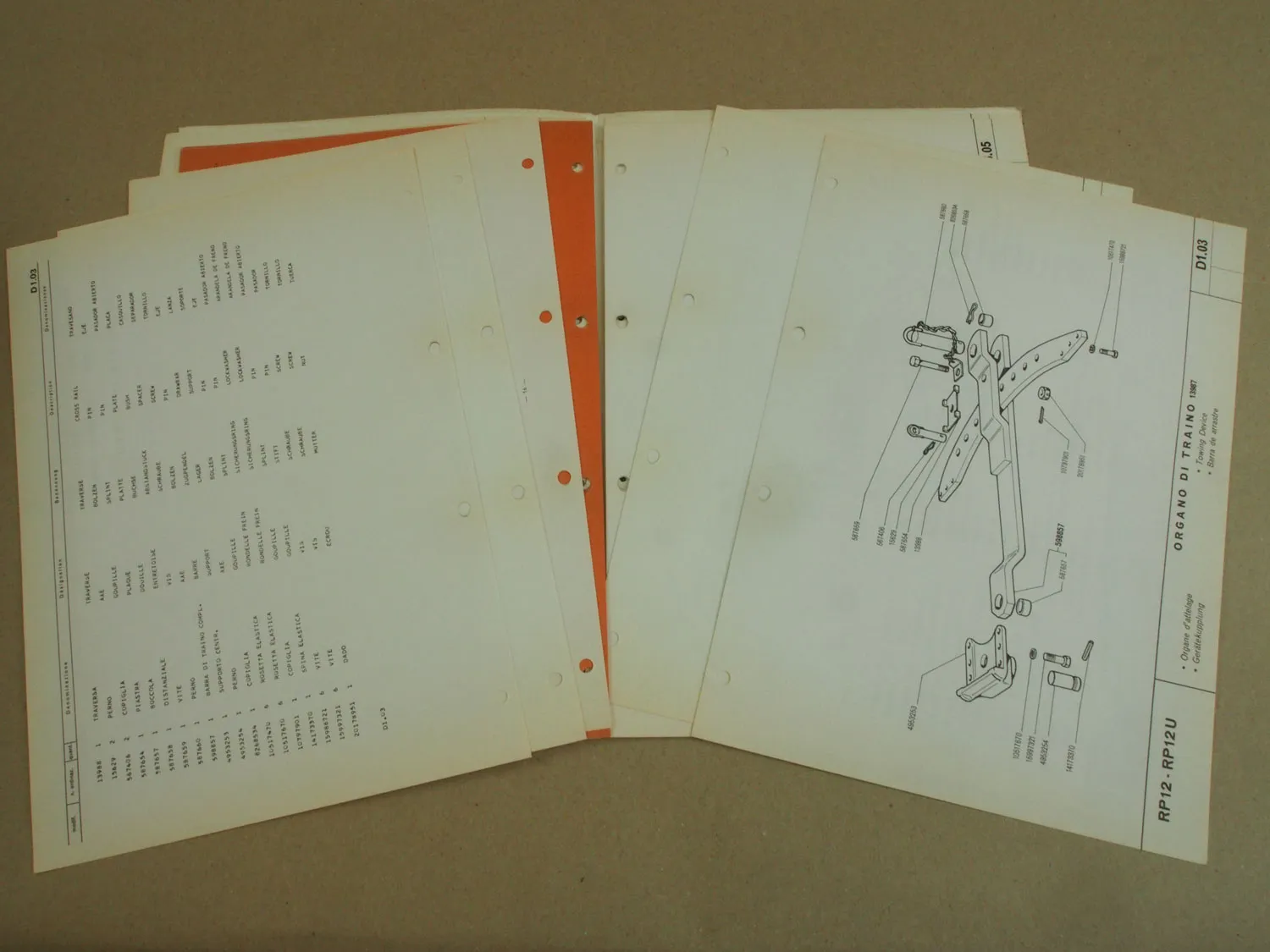 Fiat RP12 RP12U Heckaufreißer Parti Ripper Ripper Spare Parts Ersatzteillliste