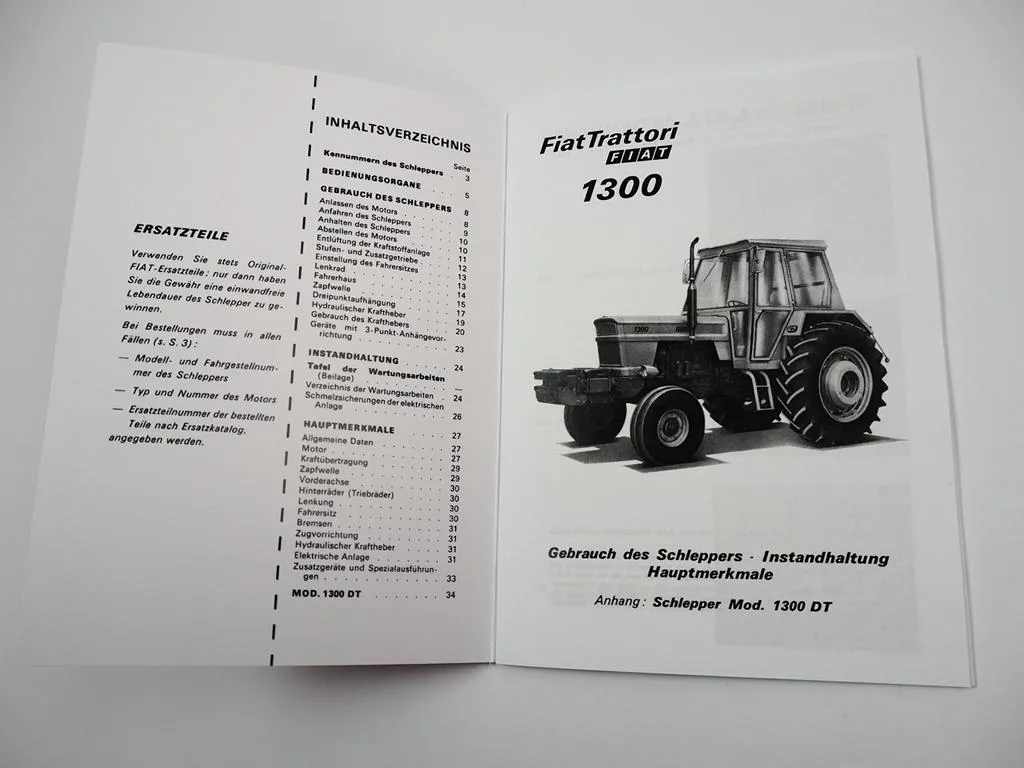 Fiat trattori 1300 1300DT Betriebsanleitung Bedienungsanleitung Wartung 1975