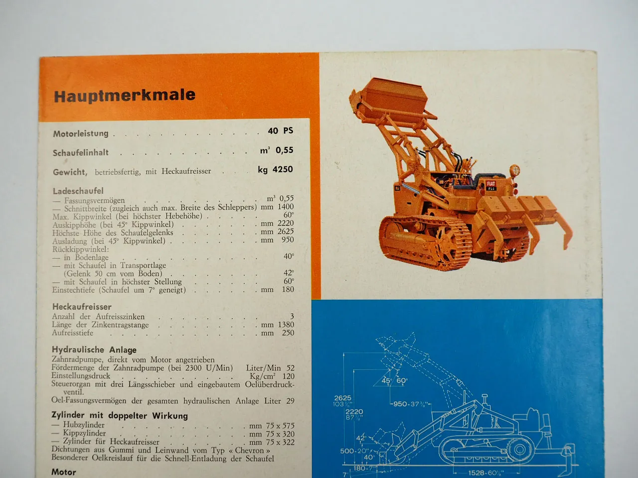 Fiat trattori FL4 Frontlader Ladeschlepper Laderaupe Prospekt 1962