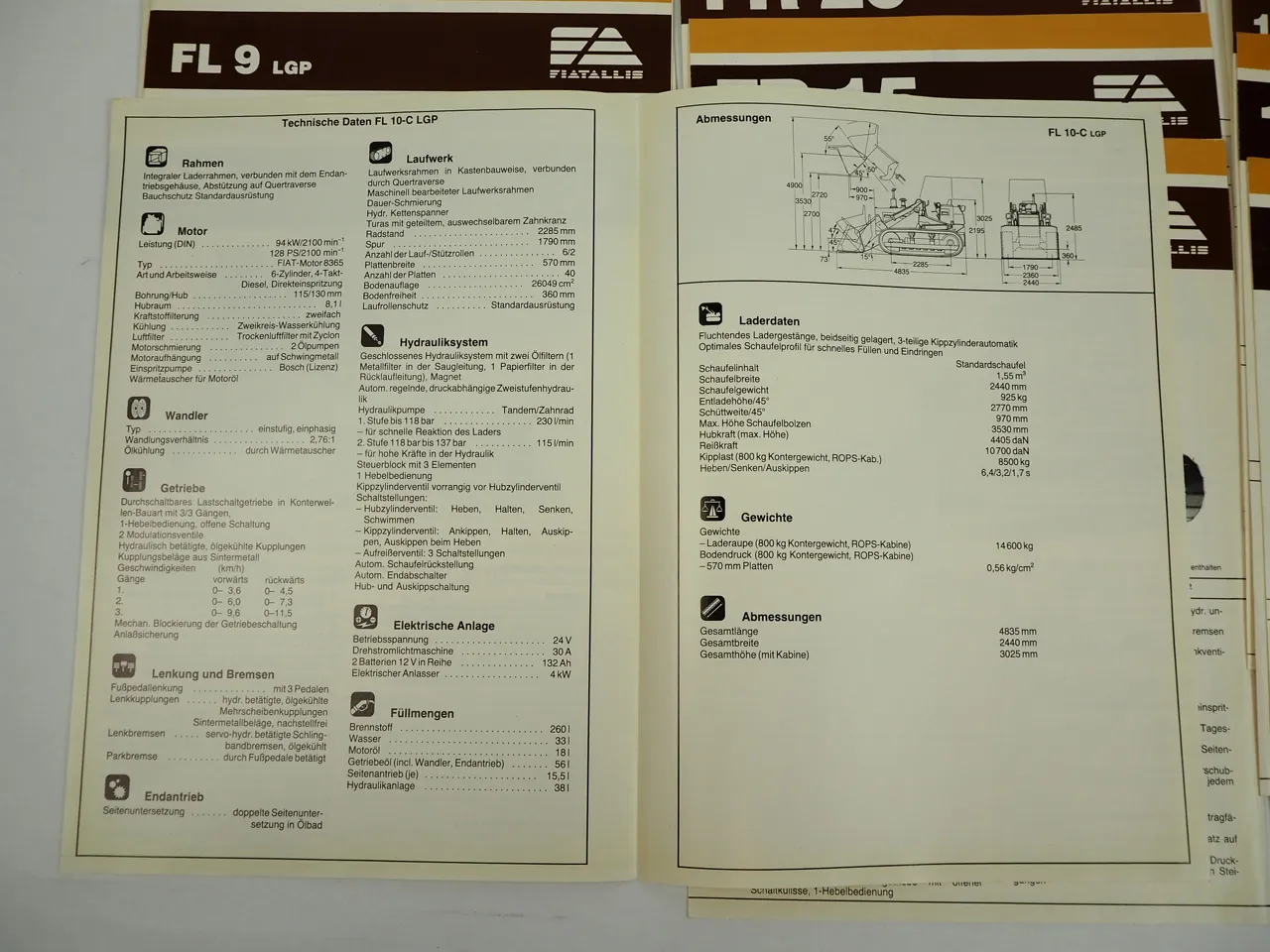 Fiat allis FL FR FD FE Raupenbagger Radlader 19x Prospekt 2x Zeitschrift 1982
