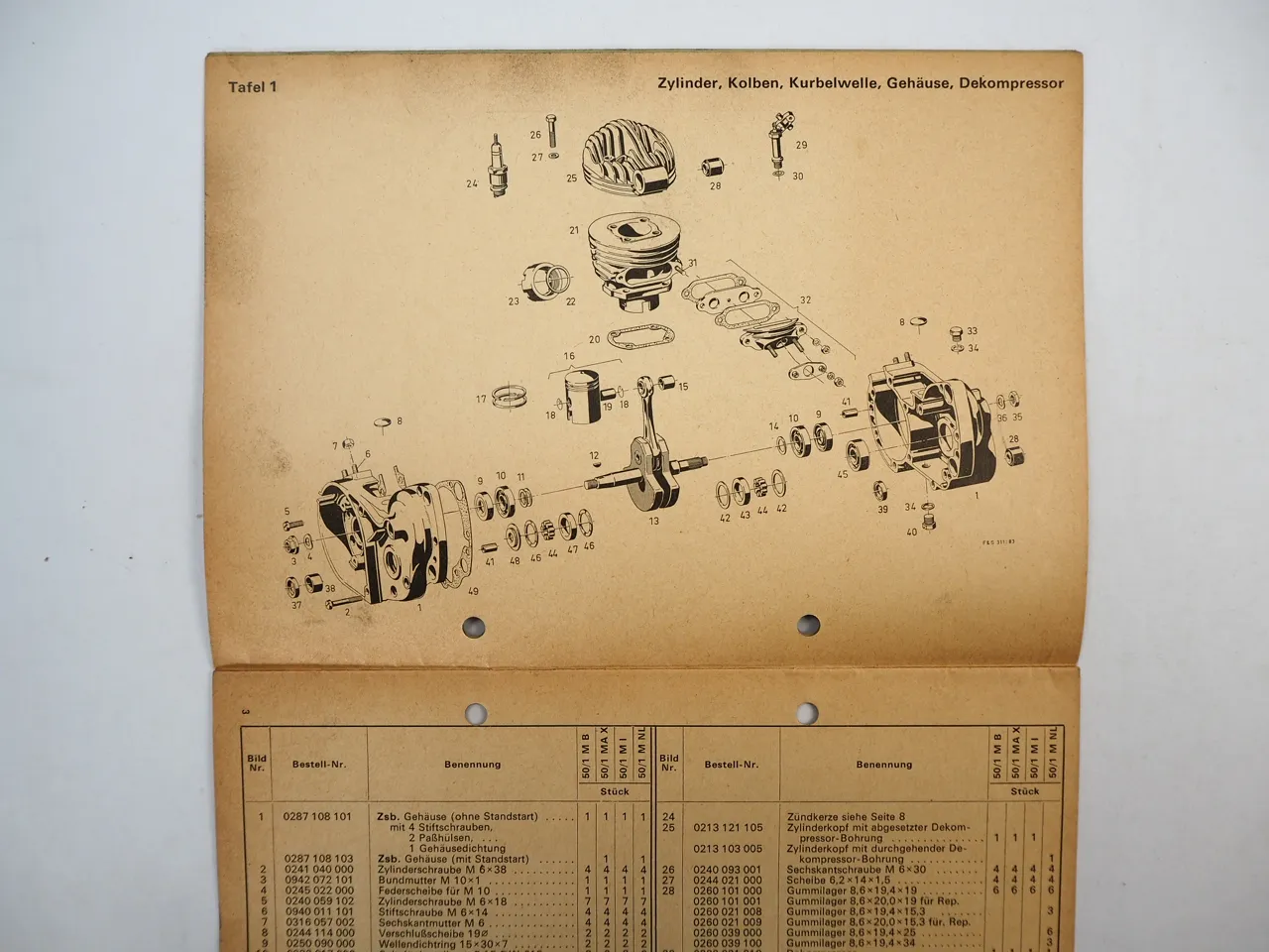 Fichtel Sachs 50/1 MB MAX MI MNL Motor Ersatzteilliste Ersatzteilkatalog 1968