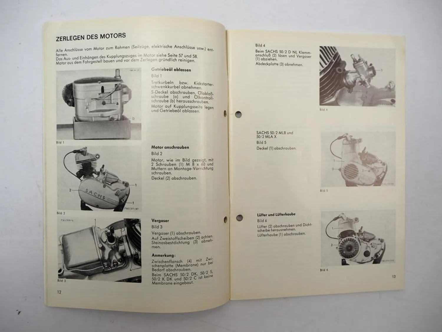 Fichtel & Sachs 50/2 MB ML MA MAK MLA DK Motor Werkstatthandbuch Reparatur 1972