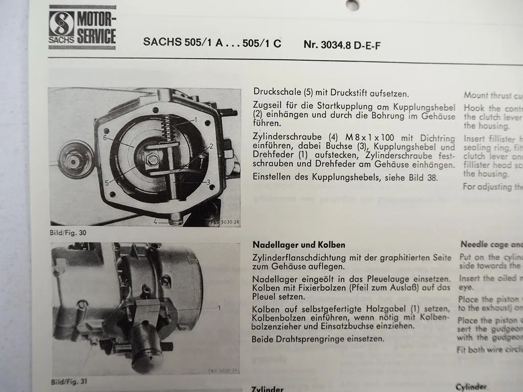 Fichtel Sachs 505 1A 1ANL 1B 1C Motor Werkstatthandbuch Reparaturanleitung 1975