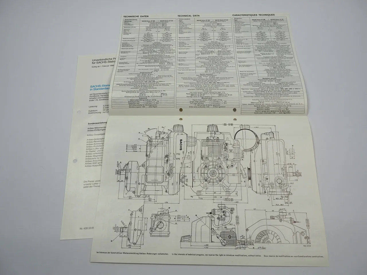 Fichtel Sachs ST 204 251 Stationär Motor Typblatt 1977 Preisliste