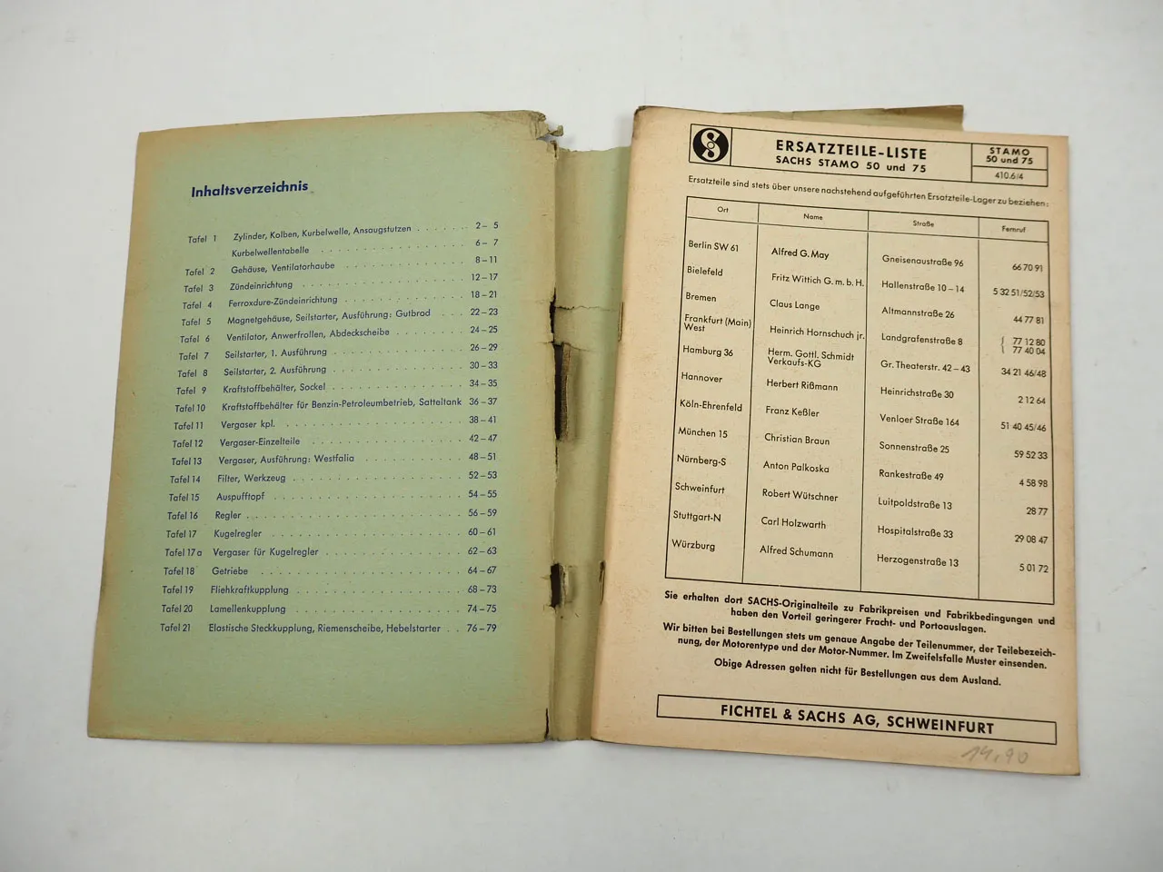 Fichtel Sachs Stamo 50 75 Ersatzteilliste 1960er Jahre