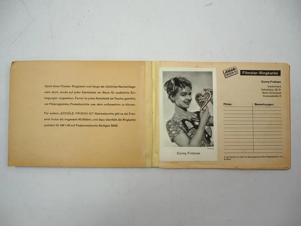 Filmstar Sammelfotos Ringkartei ca. 1960 Schüle Frischei Sammelalbum