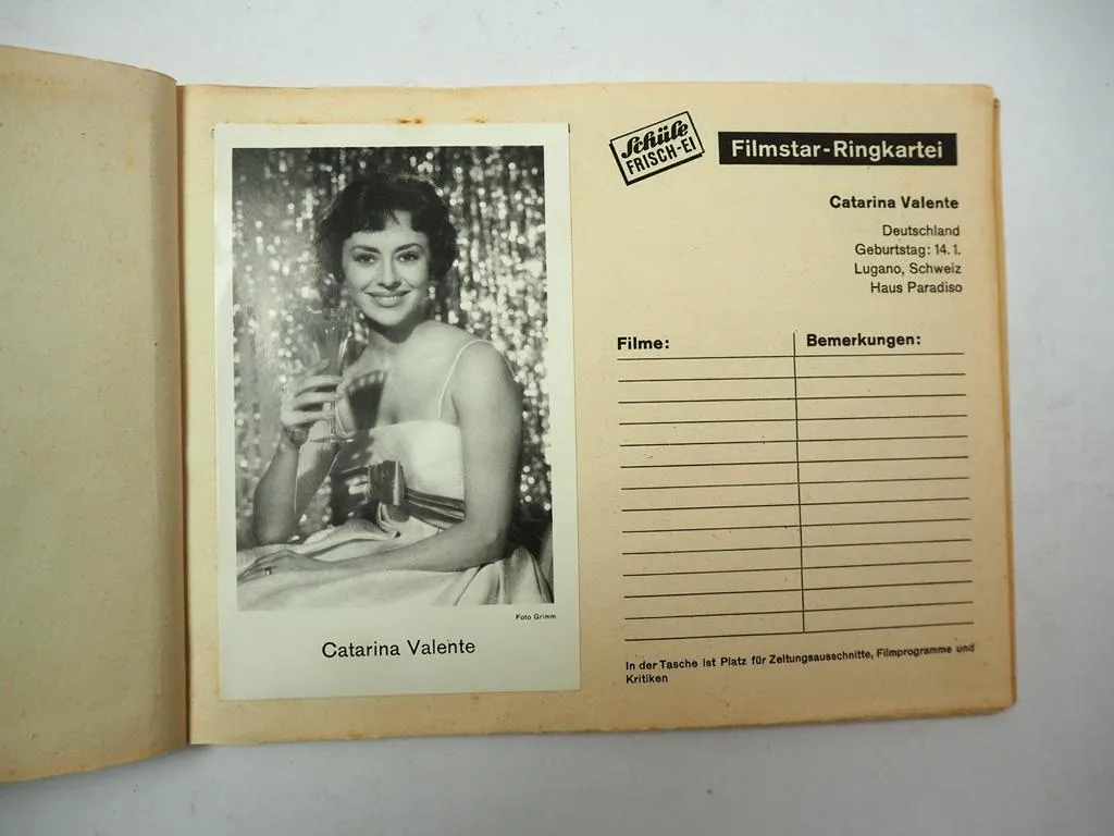 Filmstar Sammelfotos Ringkartei ca. 1960 Schüle Frischei Sammelalbum