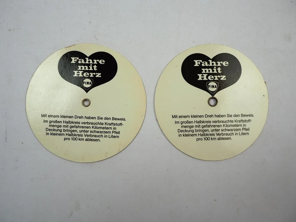 Fina Öl Tankstelle Werbung 2x Drehscheibe Berechnung Kraftstoffverbrauch 1970/80