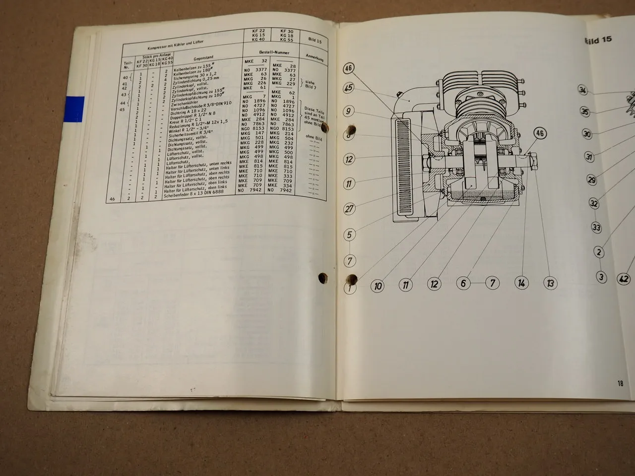 Flottmann KG KF 15 18 20 22 30 E 40 55 Betriebsanleitung Ersatzteilliste