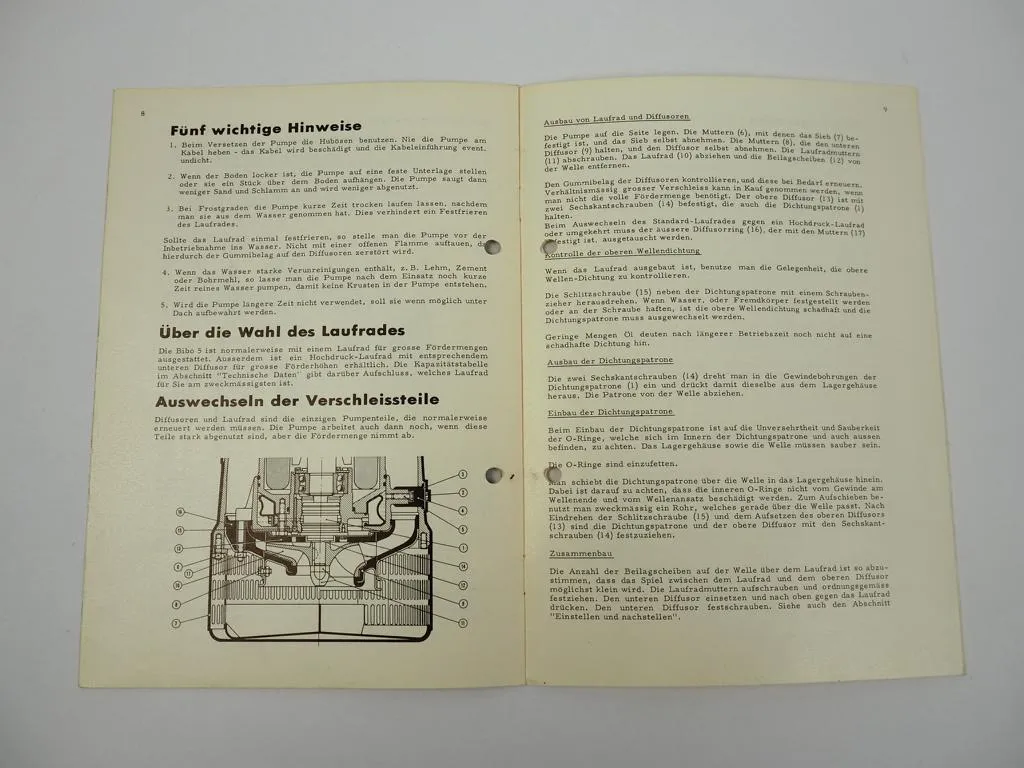 Flygt Bibo5 Tauchpumpe Betriebsanleitung Ersatzteilliste 1963