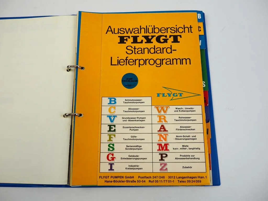 Flygt Pumpen Tauchpumpen Lieferprogramm Prospekte 1970er Jahre