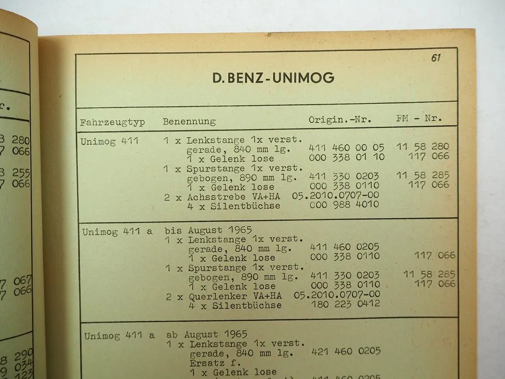 FM Fritz Mang Lenkgestänge Kugelgelenke PKW LKW Traktor Ersatzteilliste 1967