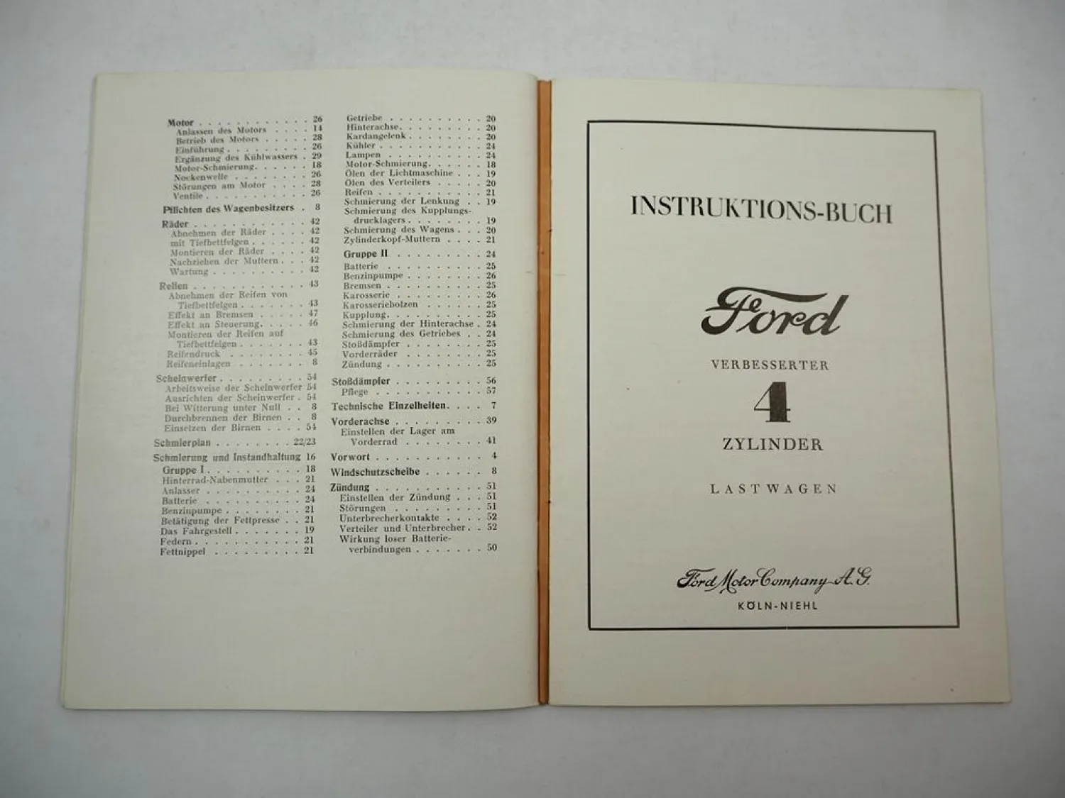 Ford 4 Zylinder AB ABF PKW & LKW Instruktionsbuch Betriebsanleitung 1930/40er Jahre