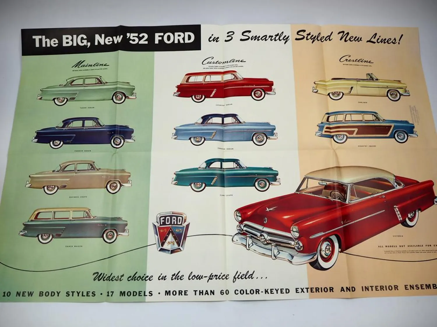 Ford Big 52 V8 Mainline Customline Crestline Victoria Prospekt Brochure 1952