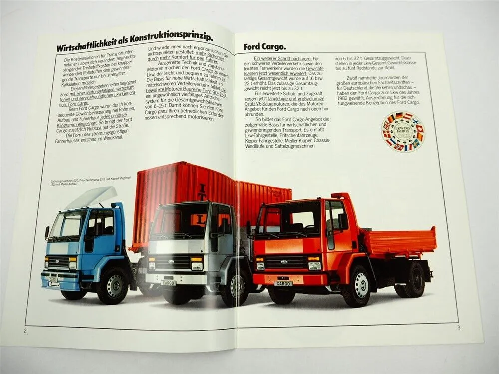 Ford Cargo LKW Kipper Sattelzug 5,6 bis 22t Gesamtgewicht Prospekt 1982