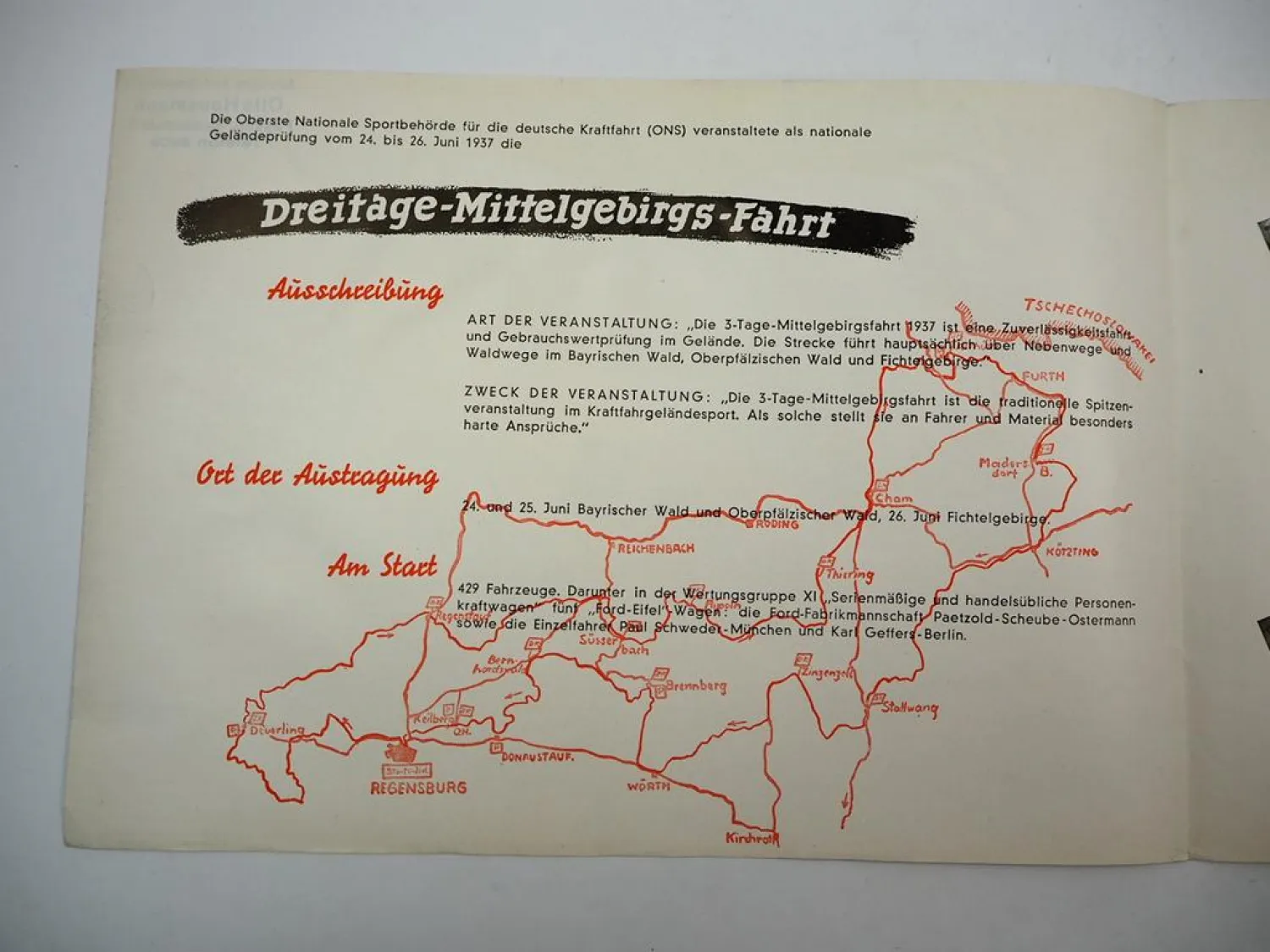 Ford Dreitage Mittelgebirgsfahrt 1937 Geländetest Bayrischer Wald Fichtelgebirge