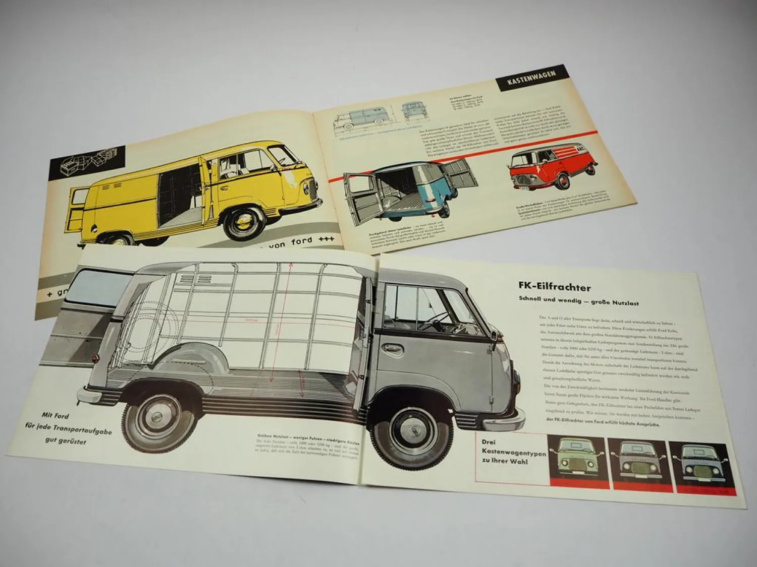 Ford FK 1000 1250 Eilfrachter Kastenwagen Prospekt Techn. Daten ca. 1960er J.