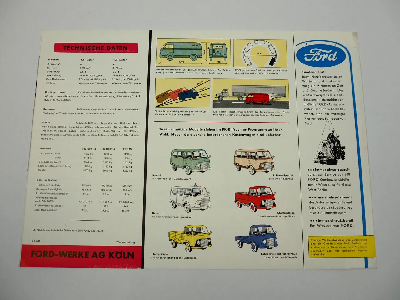 Ford FK 1000 1250 Kastenwagen Prospekt 1960er Jahre