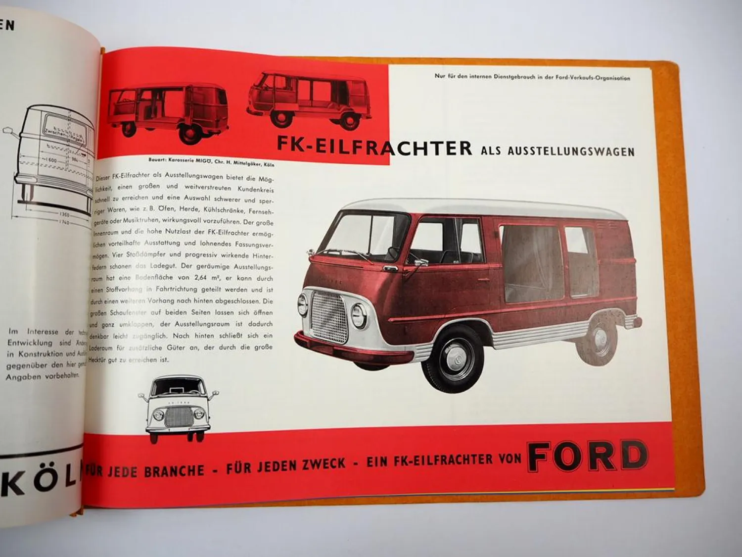 Ford FK Eilfrachter Aufbauten Mappe mit 10x Prospekt + Anschreiben 1958