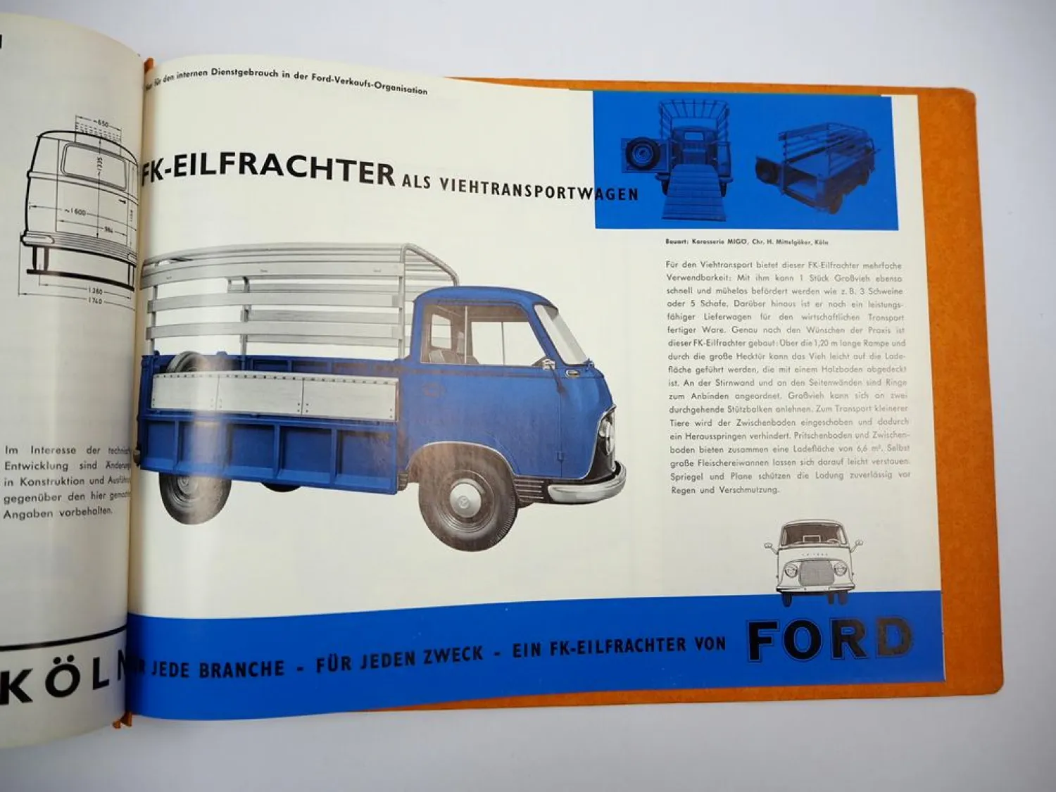 Ford FK Eilfrachter Aufbauten Mappe mit 10x Prospekt + Anschreiben 1958