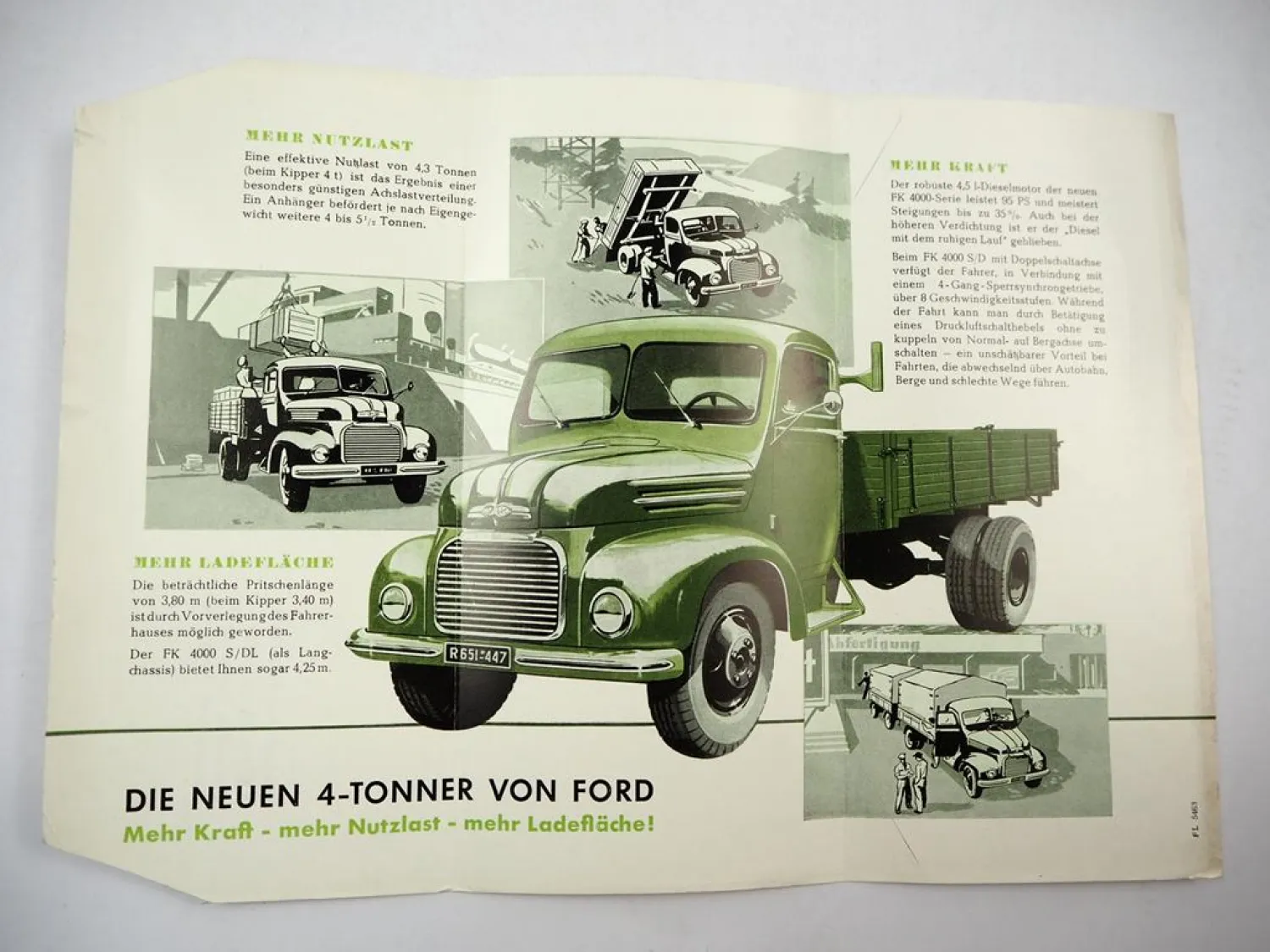 Ford FK4000 DL LKW 2x Prospekt Testbericht 1950er Jahre