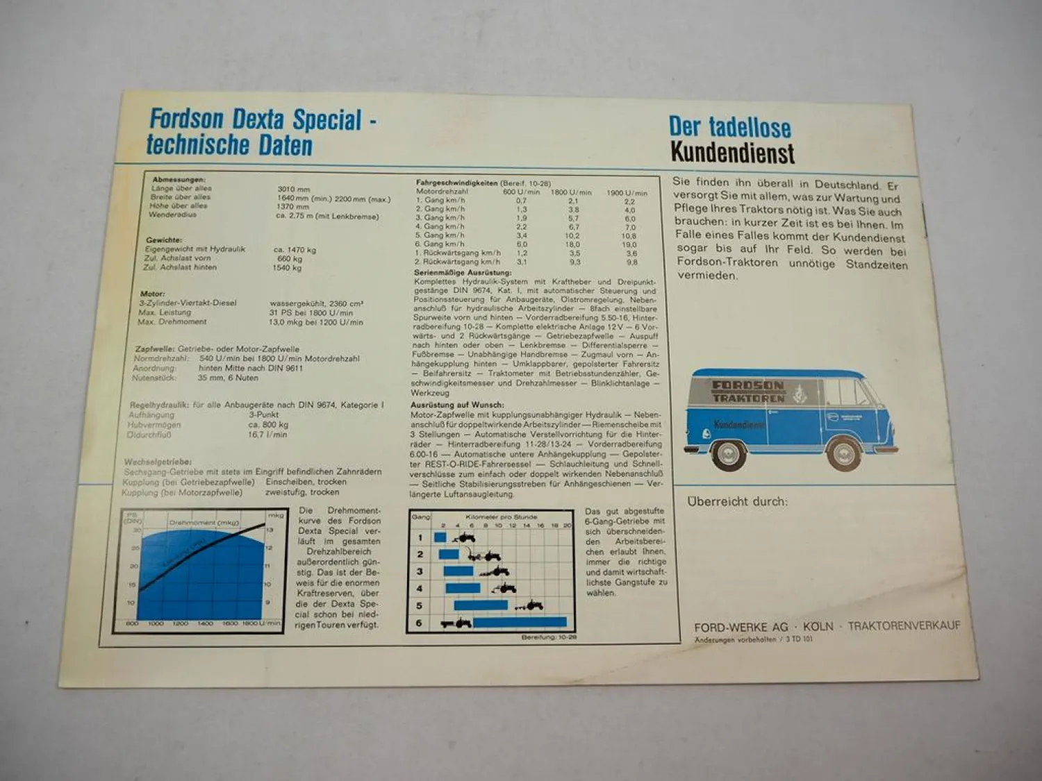 Ford Fordson Dexta Special 31PS Schlepper Prospekt 1950er Jahre