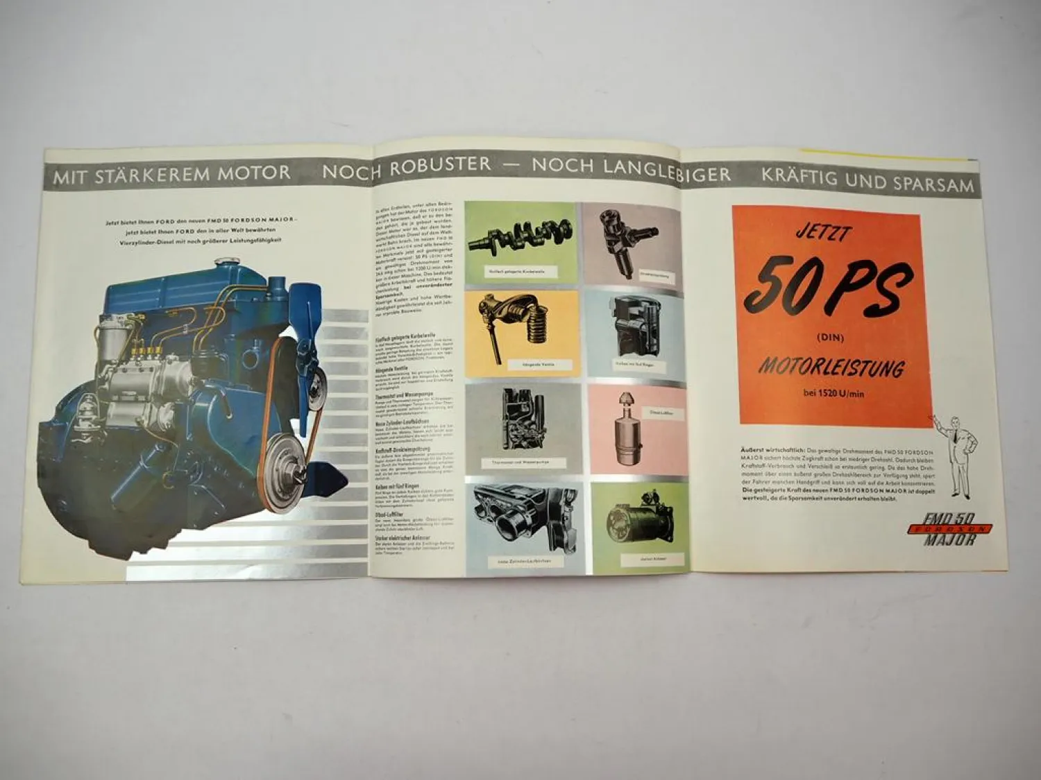 Ford Fordson Major Schlepper mit FMD 50 PS Motor Prospekt 1958