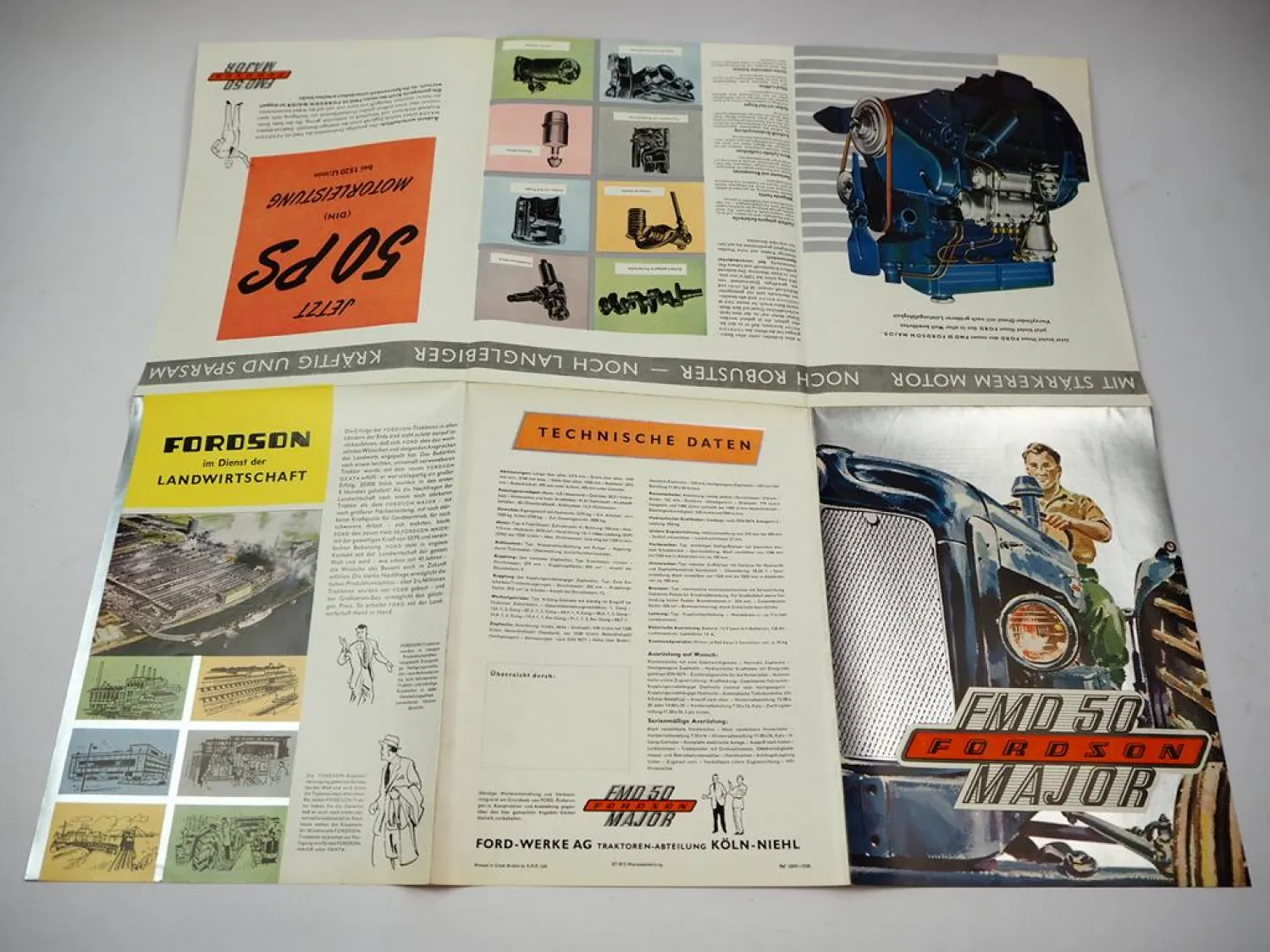 Ford Fordson Major Schlepper mit FMD 50 PS Motor Prospekt 1958